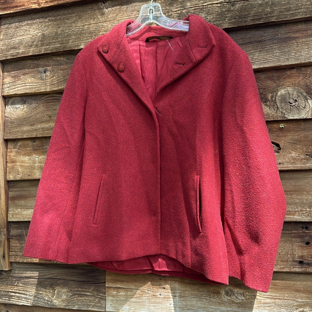 Marks & Spencer Red Pea Coat made in the uk hidden button fully lined wool